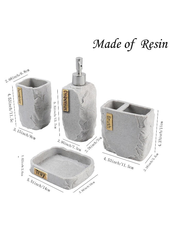 Hymmah Bathroom Accessories Set,Marble Design Toothbrush Holder,Farmhouse Bathroom Decor,4 Pcs Resin Gift Set Apartment Necessities, Contain Toothbrush Cup,Soap Dispenser,Soap Dish,Tumbler - Image 2